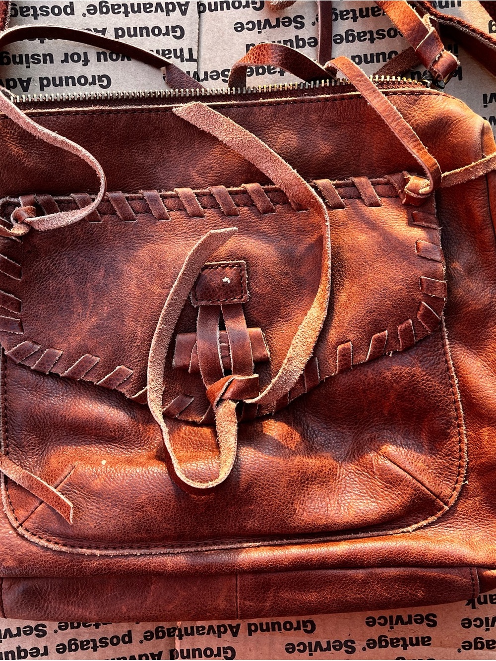 Lucky Brand Rust Leather Crossbody with Clover Charm